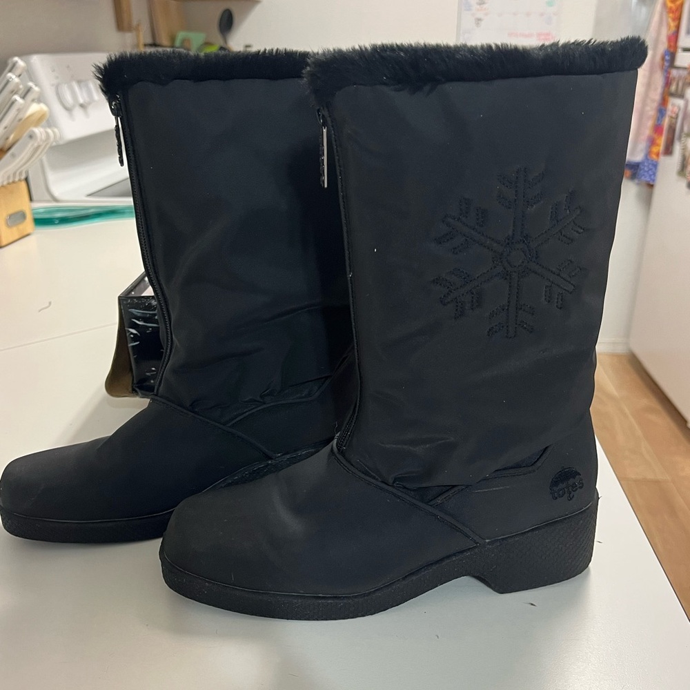 totes Black Winter Snowflake Mid-Calf Rain Boots